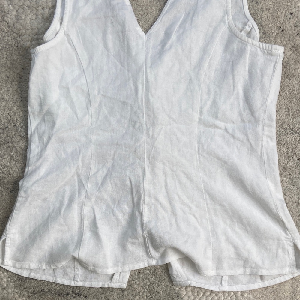 White Tie Front Linen Blend Tank Top - Picture 10 of 10